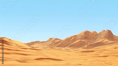 Sandy Desert Landscape  An expansive desert landscape with rolling dunes and a clear blue sky.