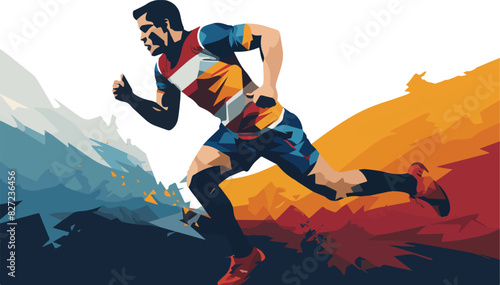 Vector illustration of a man running in the mountains. The concept of a healthy lifestyle.