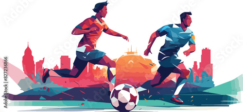 Soccer player in action, vector illustration of a football match.