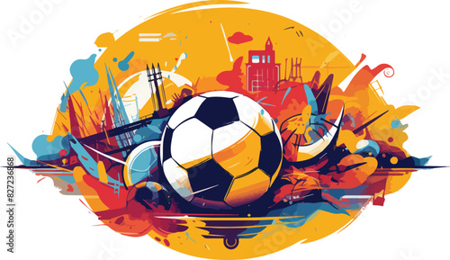 soccer ball on a background of the city. Vector illustration.