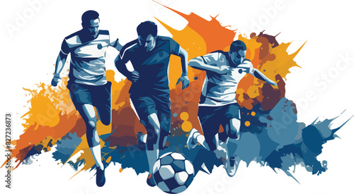 Soccer players in action on abstract grunge background. Vector illustration