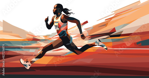 Running woman. Sport vector illustration in flat style. Side view.