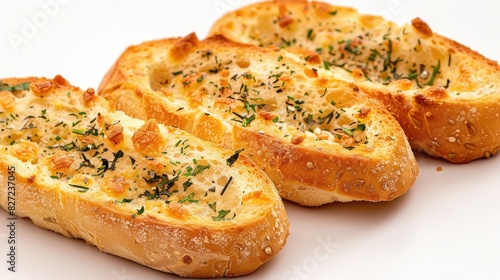 Garlic bread on a white background