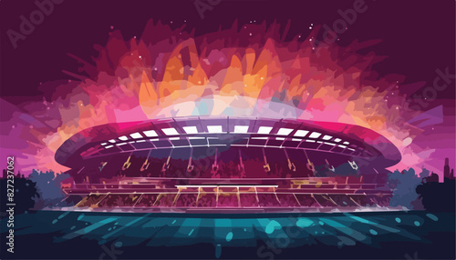 Vector illustration of a football stadium with fans in the background. Vector illustration