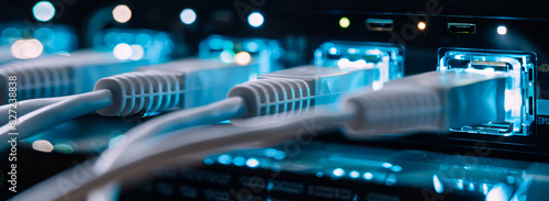 Data Center Network Cables and Servers,Ethernet Cables Connected to Servers