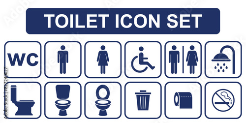 Toilet icon set, male or female restroom wc. Editable stroke. Vector illustration
