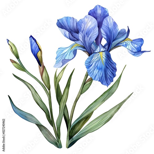 Iris, watercolor style, isolated white background, PNG di-cut style, object as model