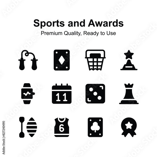 Sports, games and awards icons set, ready to use vectors