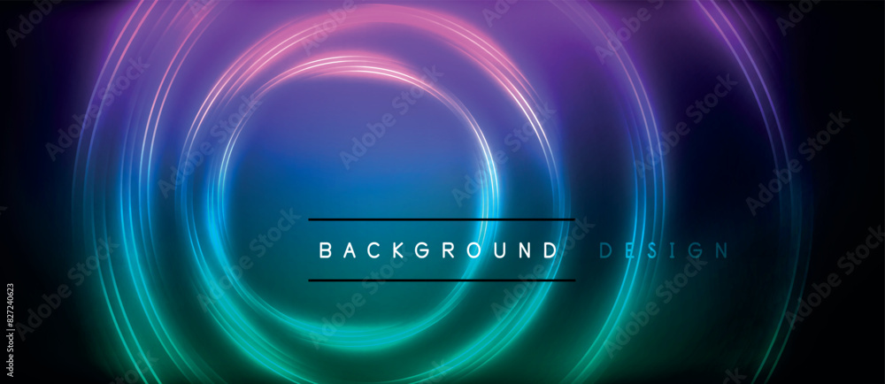 Neon glowing circle rays, light round lines in the dark, planet style neon wave lines. Energetic electric concept design for wallpaper, banner, background Neon glowing circle rays, light round lines in the dark, planet style neon wave lines. Energetic electric concept design for wallpaper, banner, background