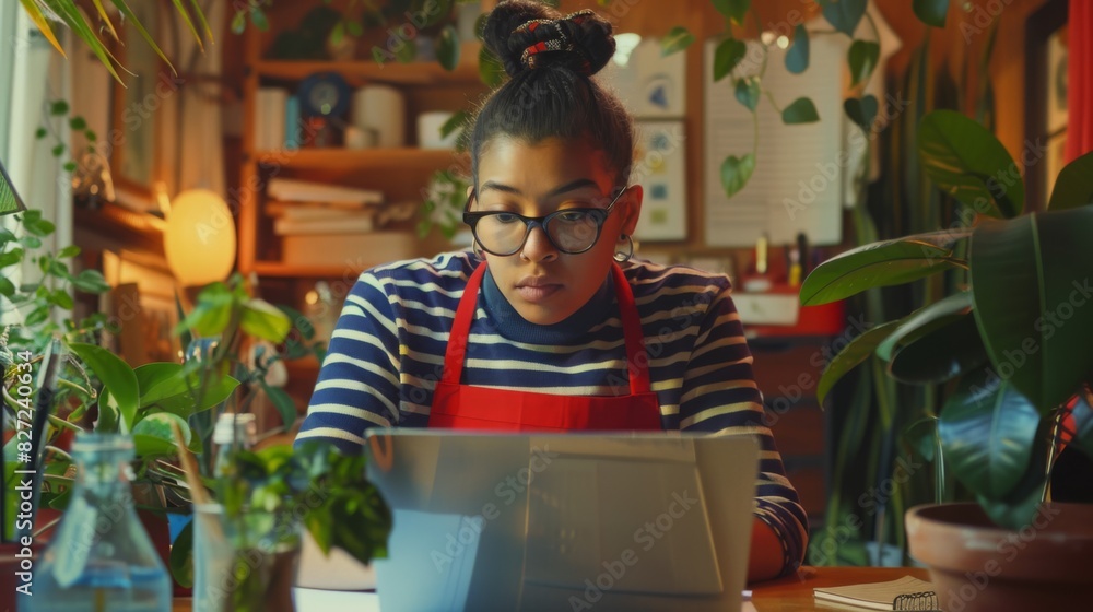 Obraz premium Woman Focused on Laptop Work