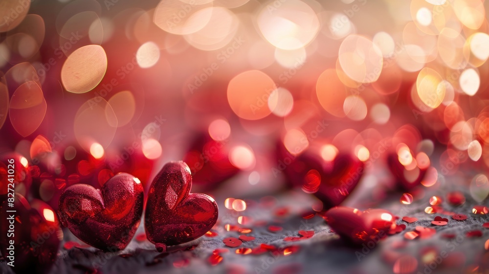 A panoramic Valentine's Day banner featuring an abstract background adorned with red hearts. A panoramic Valentine's Day banner featuring an abstract background adorned with red hearts.