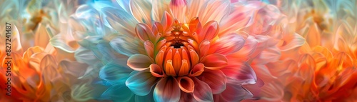 Abstract vibrant flowers in a colorful and dynamic composition, blending shades of orange, blue, and pink, creating a stunning visual art piece.