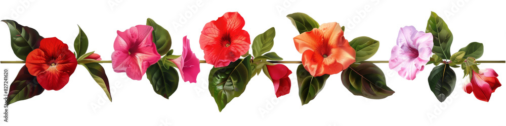 Three bright red Impatiens in full bloom stand out against a clean white background Three bright red Impatiens in full bloom stand out against a clean white background
