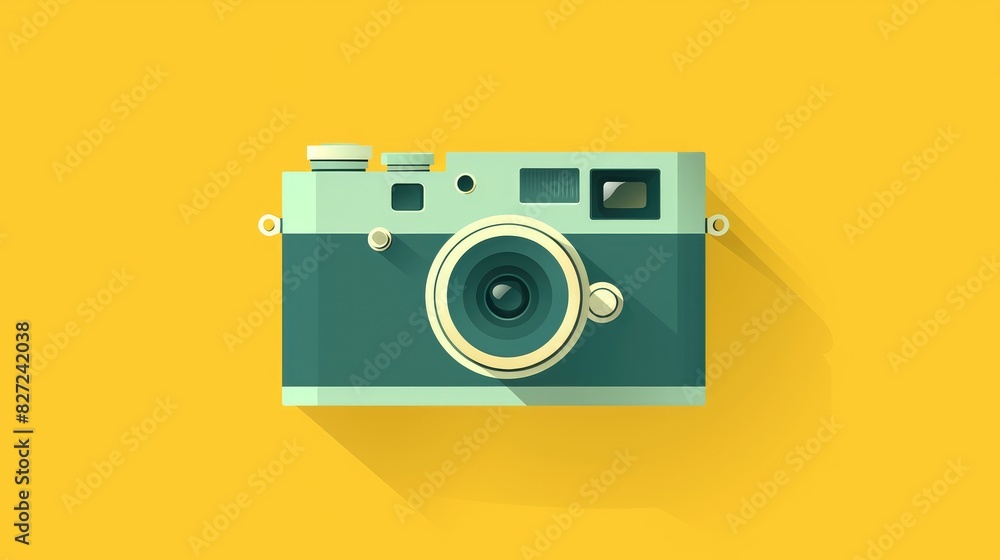Flat camera roll icon featuring a minimalist green pictogram on a sleek white background serving as both an illustrative symbol and a handy bonus button Flat camera roll icon featuring a minimalist green pictogram on a sleek white background serving as both an illustrative symbol and a handy bonus button