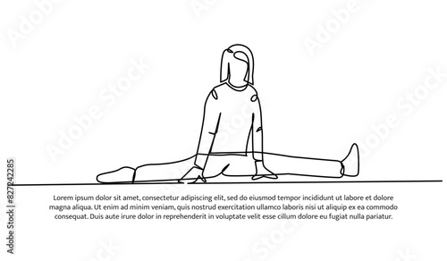 Continuous one line design of stretching with split movement.Minimalist style vector illustration on white background.