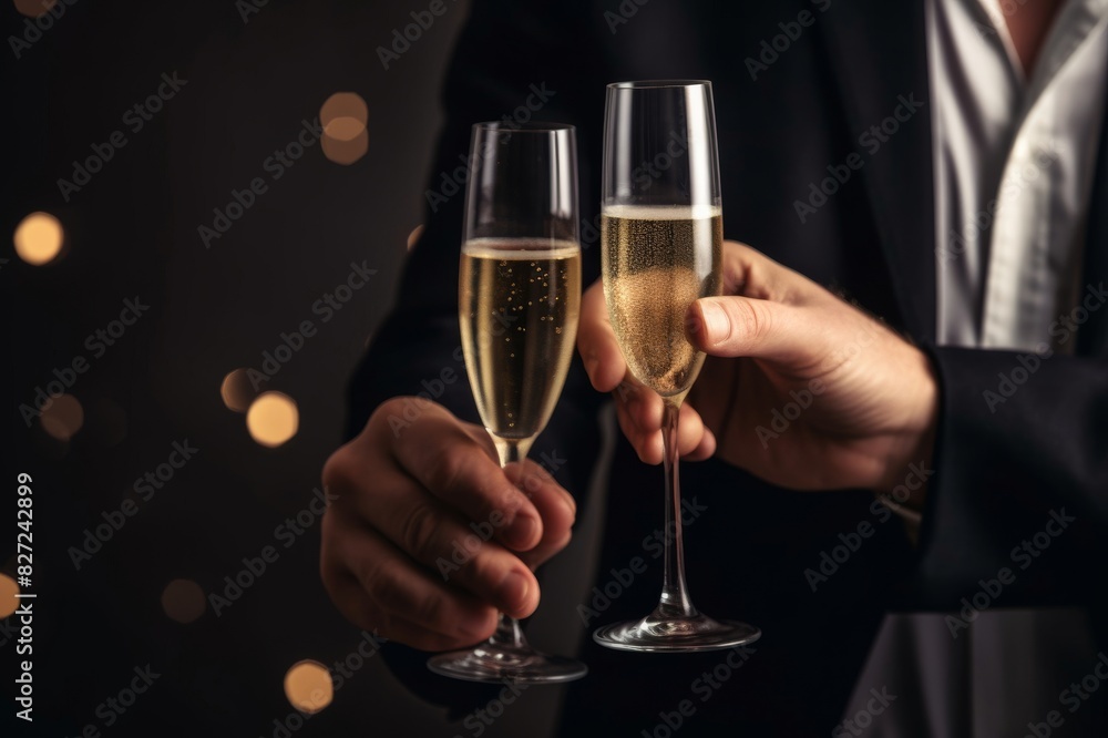 Close Up Photo Of Man's Hands Holding Two Champagne Glasses