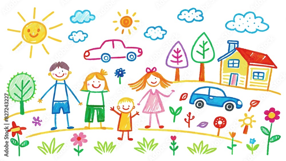 Simple stick figures and big dreams come together in a hand-drawn chalk artwork created by a child. Simple stick figures and big dreams come together in a hand-drawn chalk artwork created by a child.