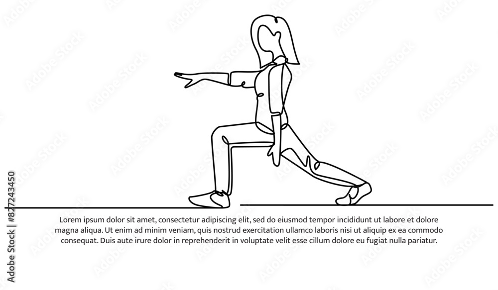 Continuous one line design of stretching leg before running.  Minimalist style vector illustration on white background.