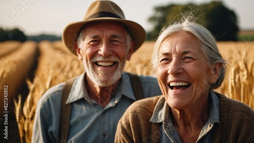 The happy smile of a pair of old farmers in front of their vast agricultural land © RT Studio 1981