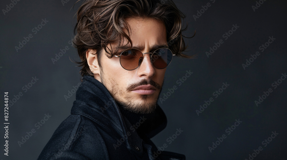 Attractive male model with stylish hair and eyewear posing confidently Attractive male model with stylish hair and eyewear posing confidently