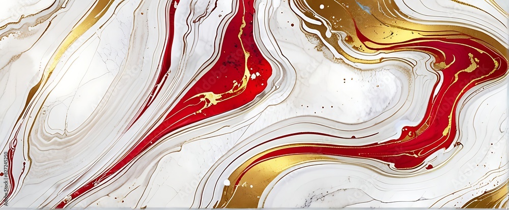 Abstract Marble Wave Acrylic Background. White and red Marble Texture with golden Ripple Pattern. Abstract Marble Wave Acrylic Background. White and red Marble Texture with golden Ripple Pattern.