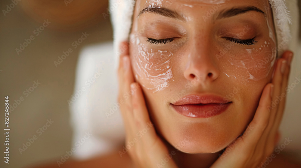 Beautiful caucasian woman with flawless skin undergoing a wellness treatment Beautiful caucasian woman with flawless skin undergoing a wellness treatment