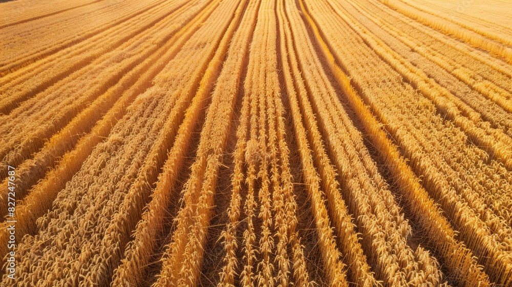 Aerial view of a wheat field with rows of wheat Aerial view of a wheat field with rows of wheat