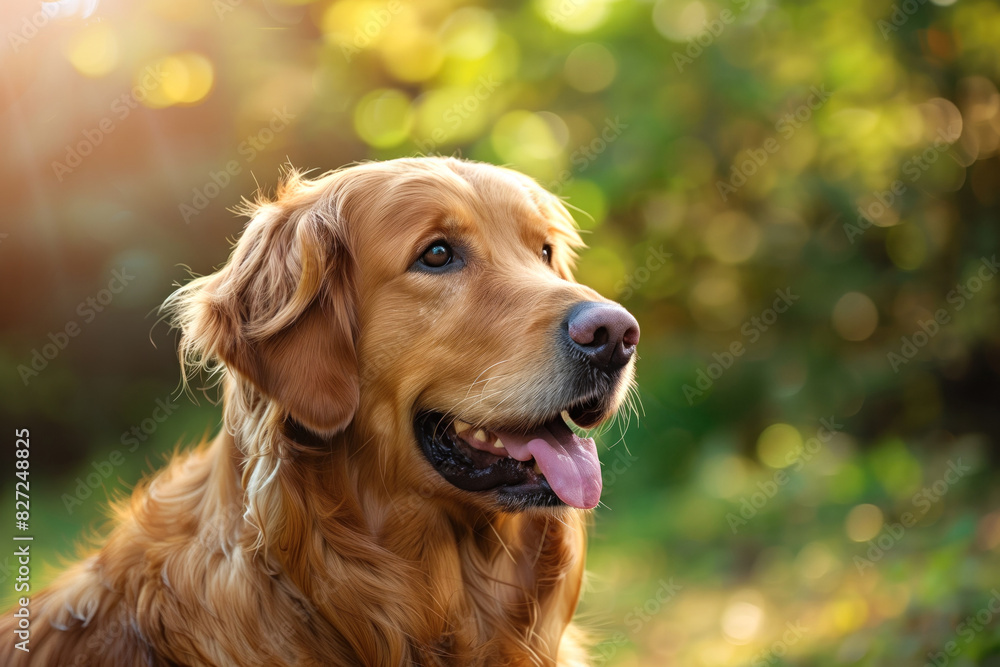 Golden Retriever in sunlit forest Golden Retriever in sunlit forest