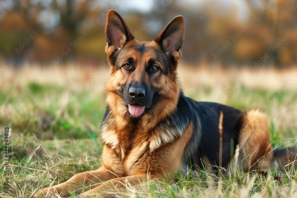 German shepherd in fall meadow German shepherd in fall meadow