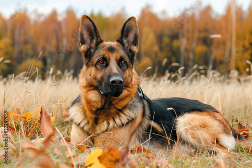 German Shepherd in autumn meadow