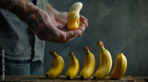Time-lapse series of bananas from green to ripe in one convenient photo for detailed analysis photo