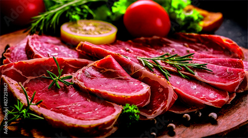 raw beef steak with vegetables