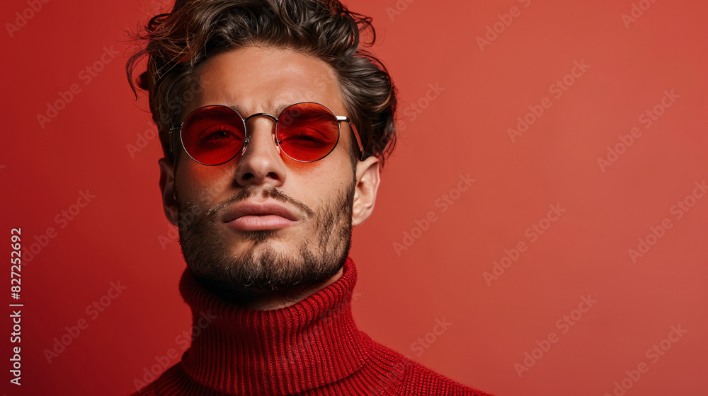 Modern guy with stylish eyewear and a confident demeanor, posing with space for text Modern guy with stylish eyewear and a confident demeanor, posing with space for text