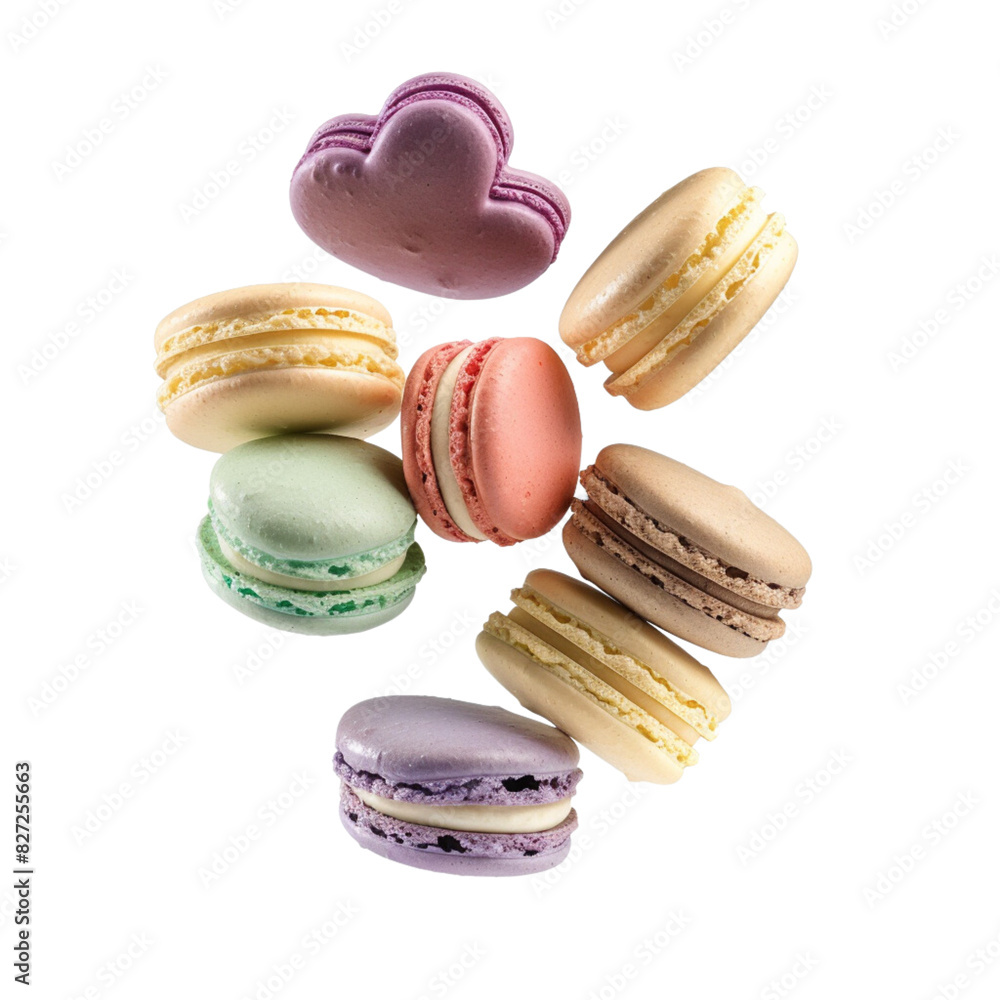 Floating heart-shaped macaron cake on a transparent background Floating heart-shaped macaron cake on a transparent background