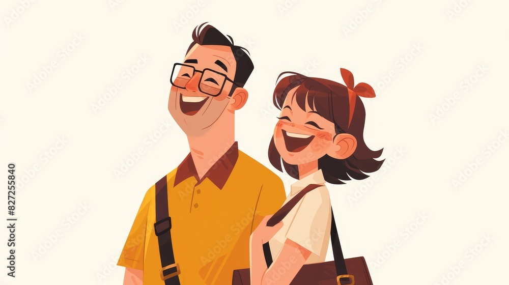 A cheerful family scene unfolds as a young dad and schoolgirl daughter bond in their snazzy attire set against a white backdrop Capturing the essence of fatherhood they engage in quality ti