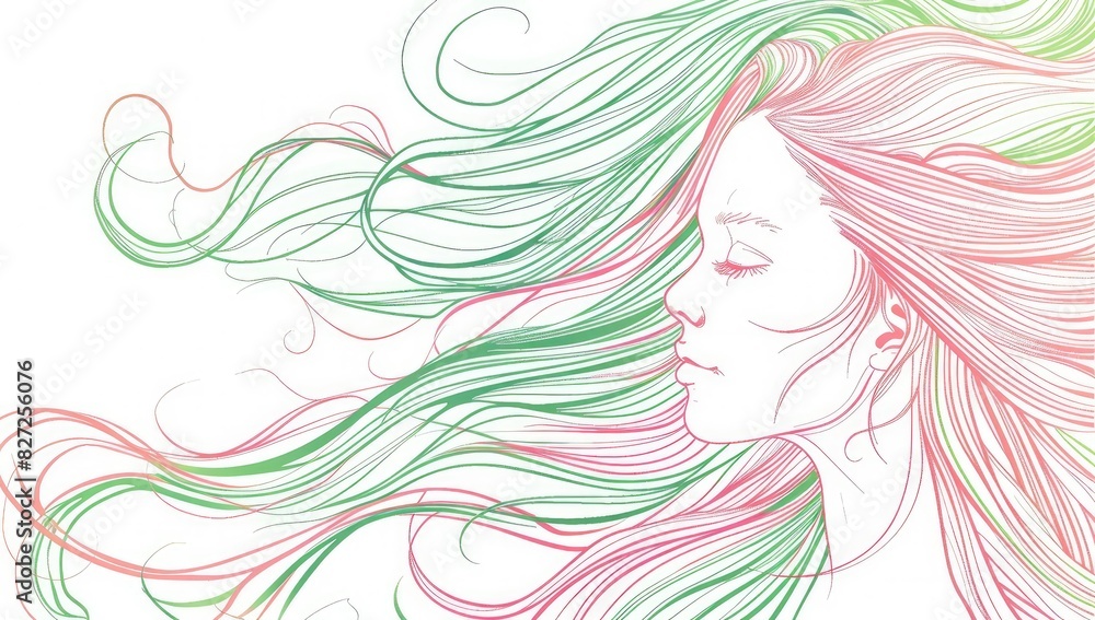 Elegant Line Art Portrait of a Woman with Flowing Hair