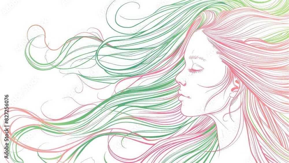 Elegant Line Art Portrait of a Woman with Flowing Hair Elegant Line Art Portrait of a Woman with Flowing Hair