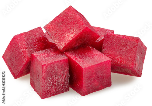 Raw red beetroot cubes isolated on white background. File  contains clipping path. © volff