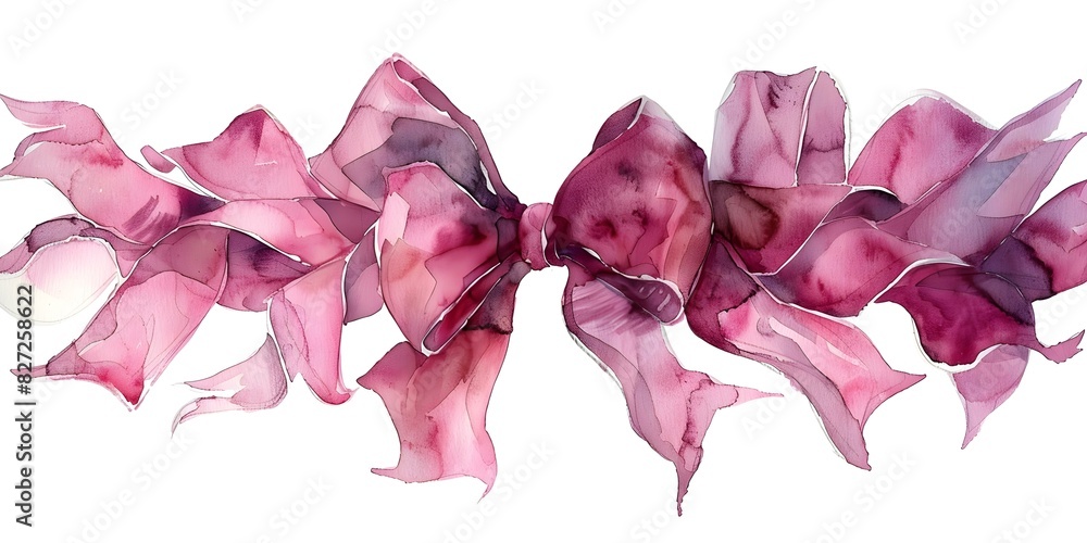 Watercolor painting of pink ribbons in a bow design. Concept Feminine Design, Pink Ribbons, Bow Illustration, Watercolor Painting Watercolor painting of pink ribbons in a bow design. Concept Feminine Design, Pink Ribbons, Bow Illustration, Watercolor Painting