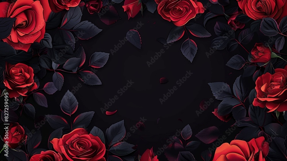 Black background with more red roses at the bottom of the frame. Black background with more red roses at the bottom of the frame.