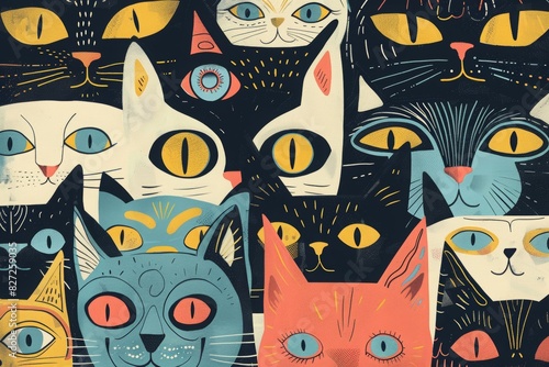 Abstract colorful illustration of cats. Ai generative art	
