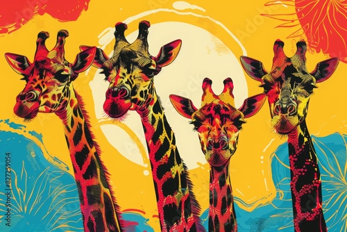 Abstract colorful illustration of giraffes. Ai generative art	