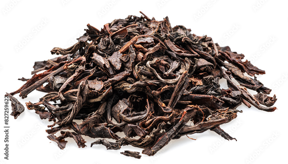 Heap of dried tea leaves isolated on white background. Closeup. Heap of dried tea leaves isolated on white background. Closeup.