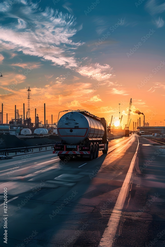 an industrial truck with a large tank on the back, carrying oil or chemical liquid an industrial truck with a large tank on the back, carrying oil or chemical liquid