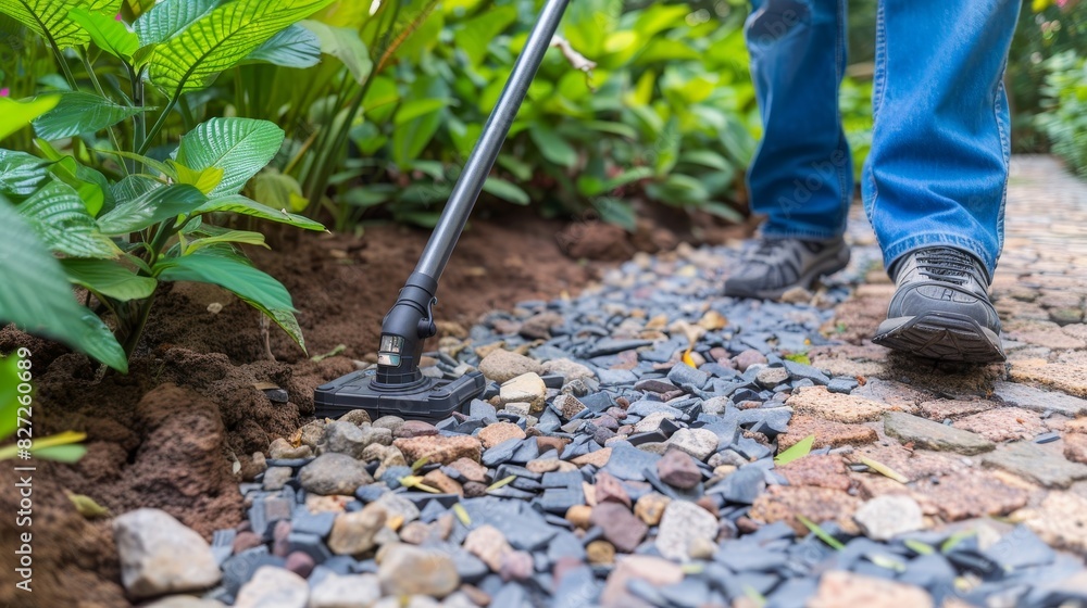 Obraz premium Exciting metal detector beach treasure hunt. search for hidden gems and artifacts