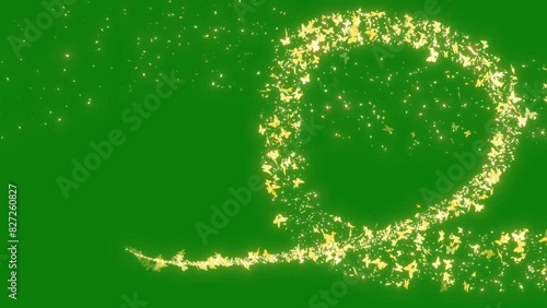 Glitter Magic Butter Flying Shape Particle Trail Flying, Glitter Magic Sparkle Magic Glitter Golden Butterfly Shape Particles Animation On Green Screen Background, Magic Particle Trail Moving On Over 