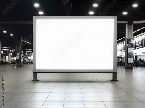 Blank Billboard in Modern Airport Terminal A blank billboard positioned in a spacious  modern airport terminal  ideal for advertising  travel  and commercial purposes. 