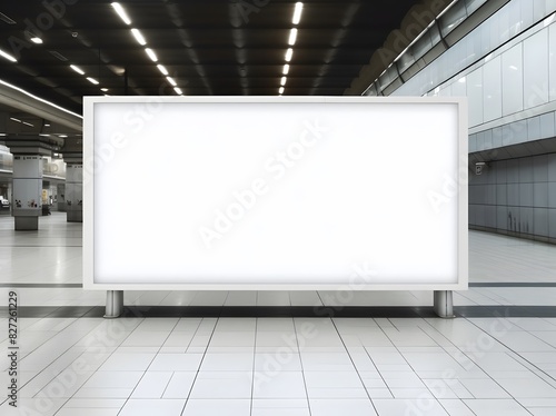 Blank Billboard in Modern Airport Terminal A blank billboard positioned in a spacious  modern airport terminal  ideal for advertising  travel  and commercial purposes. 