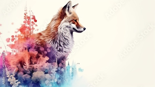 Fototapeta Naklejka Na Ścianę i Meble -  A watercolor painting of a fox with a white background