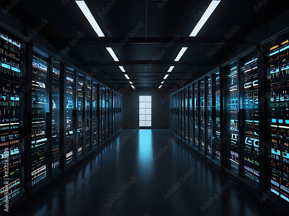 A futuristic server room filled with rows of sleek, high-tech computer servers, humming with activity, surrounded by a labyrinth of cables and wires, A futuristic server room filled with rows of sleek, high-tech computer servers, humming with activity, surrounded by a labyrinth of cables and wires,
